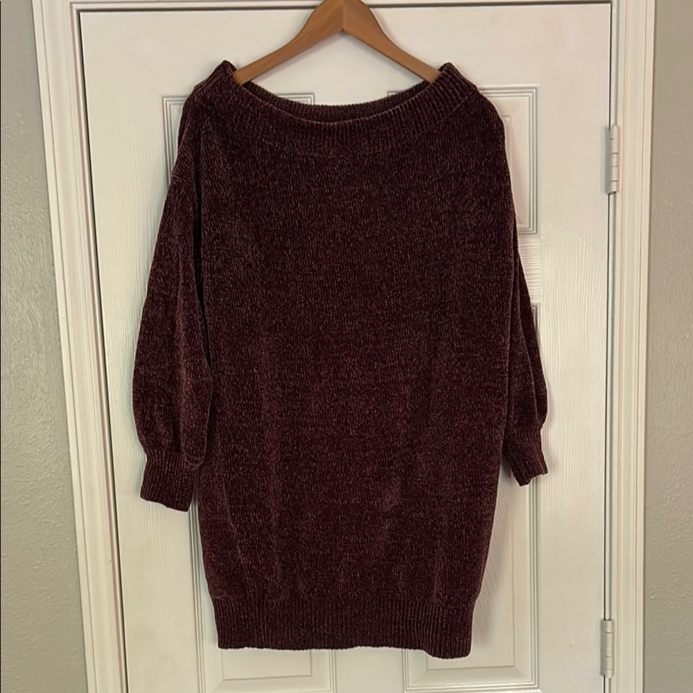 Express Purple Off-the-Shoulder Sweater with Cozy Knit